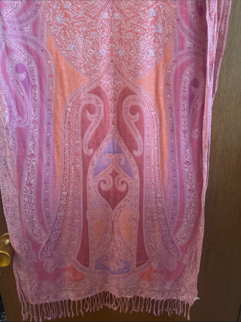Collection XIIX Pink and Orange Paisley Fringed Wrap